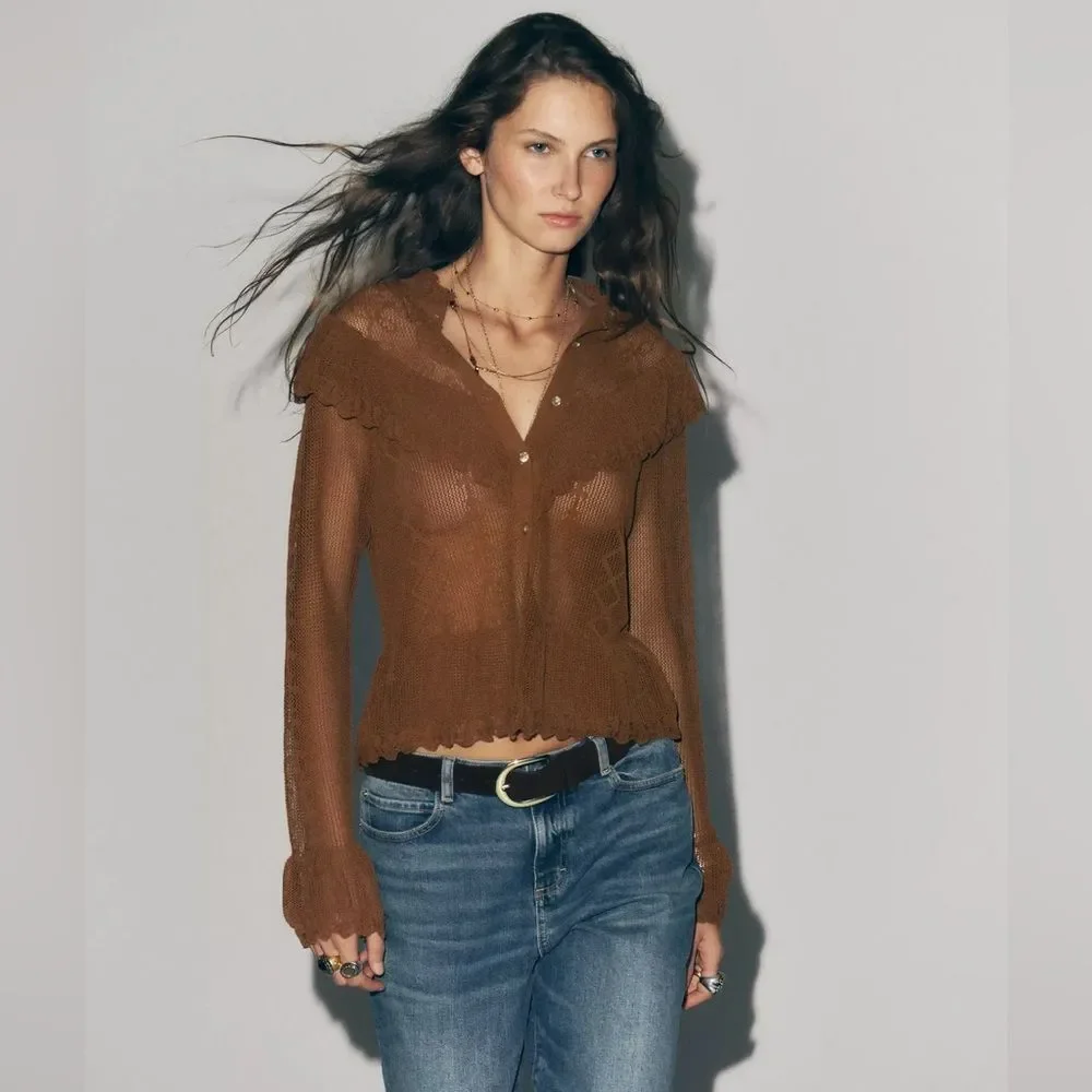 ZARA POINTELLE KNIT ROMANTIC JACKET - Picture 3 of 9